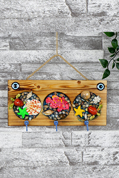 Entude Eskitme Dekoratif Ahşap Anahtar Askılığı 3 Kancalı