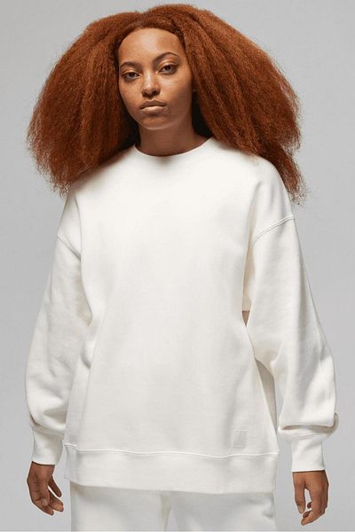 Nike White Jordan Flight Fleece Crew - Wide Fit Women's Sweatshirt
