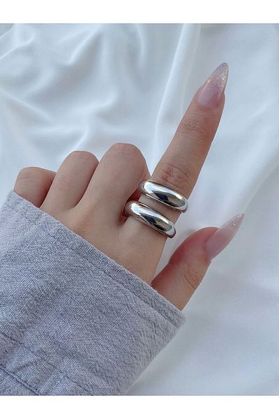 Eylülün Takısı Adjustable Silver Color Women's Stripe Ring
