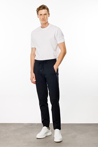 Desen Triko Erkek Cepleri Fermuarlı Eşofman Altı Lacivert