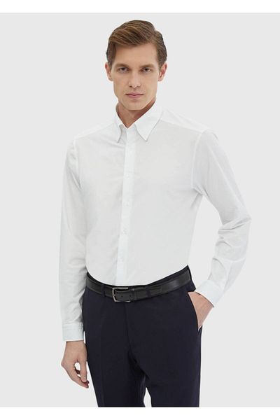 Ramsey Weißes, schlichtes Casual Fit Strick-Freizeithemd aus Baumwollmischung