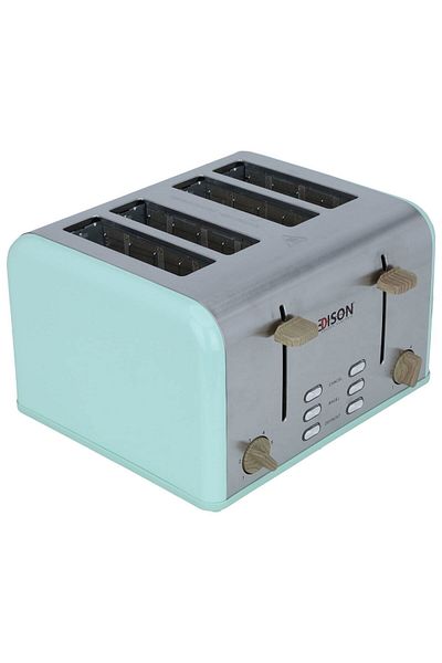 Edison Electric Toaster, 1600 Watt, 4 Slices - Light Green with Wood