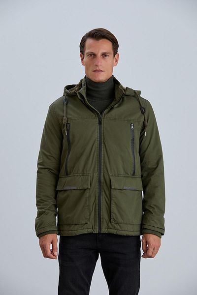 PIQUE Detachable Hooded Zipper Detailed Cotton Men's Coat