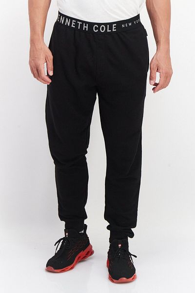 Kenneth Cole Men Regular Fit Pull On Brand Logo Jogger Pants, Jet Black