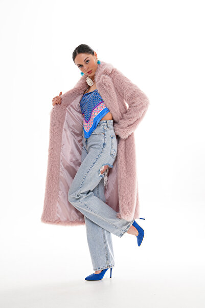 NAVY Full Length Furry Coat