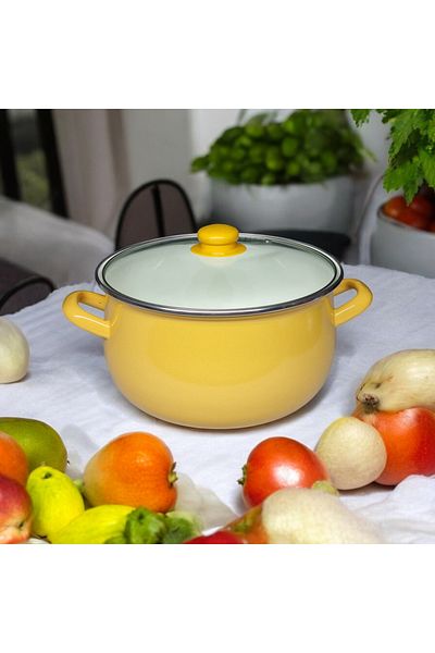 qussine 5 Liter Yellow Enameled Yogurt Convex Pot - 24 cm