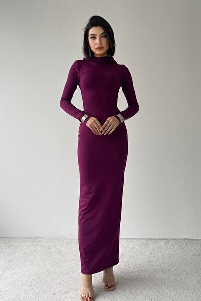 barış sülün lovebox Rochie midi de damă, elastică, cu glugă, cu mânecă lungă,...