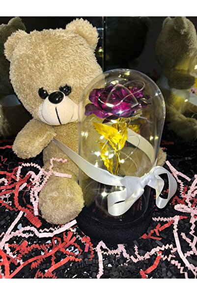 Gold Garden 14 şubata özel sevgiliye ışıklı fanus içinde gül