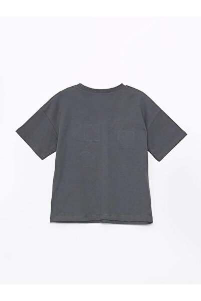 LC Waikiki Lcw Kids Gray Crew Neck Printed Baby Boy T-Shirt and Shorts 2-Piece Set