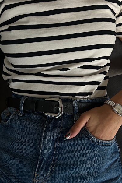 keisy Boris Gümüş Tokalı Kadın Kemer (Siyah)