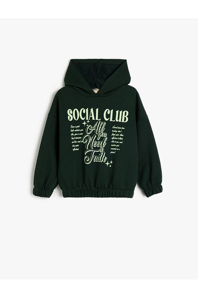 Koton Hooded Slogan Printed Long Sleeve Cotton Raised Sweatshirt