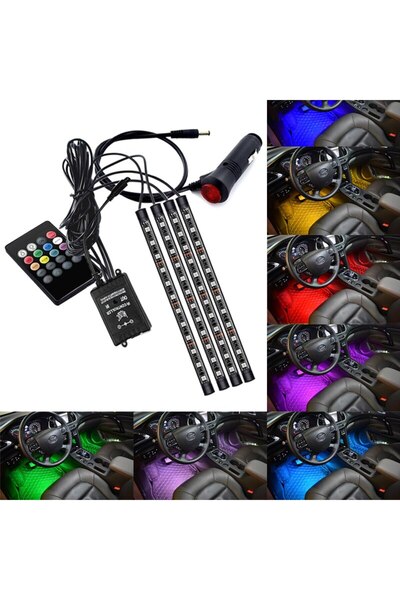 Teklight Ayak Altı Led 12 Ledli RGB 4 Parça Yapışkanlı Araç Ambiyans Ledi Kum...