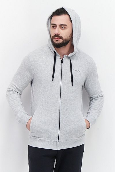 Kenneth Cole Men Hooded Long Sleeve Brand Logo Sweatshirt, Grey