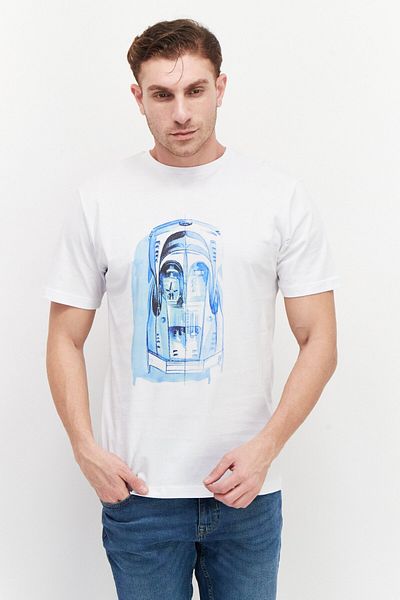 BUGATTI Men Crew Neck Short Sleeve Graphic Print T-shirt, White Combo