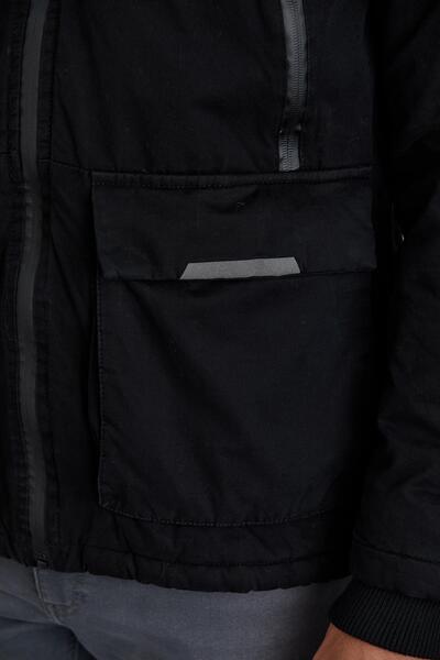 PIQUE Ανδρικό παλτό με αποσπώμενη κουκούλα με φερμουάρ Λεπτομερές βαμβακερό