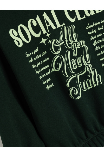 Koton Kapşonlu Slogan Baskılı Uzun Kollu Pamuklu Şardonlu Sweatshirt