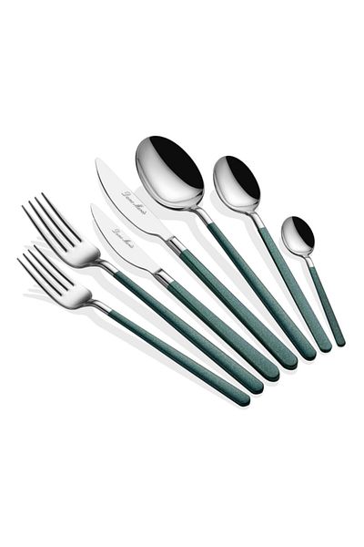 Dame Marie Allegra Green Fork Spoon Knife Set 42 Pieces for 6 People