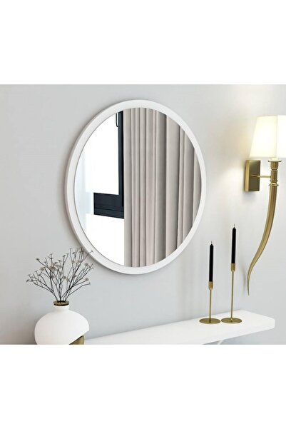 TALAŞTOZUM Yuvarlak Beyaz Dekoratif Ayna ,Antre, Hol, Salon, Banyo, Ofis Maky...