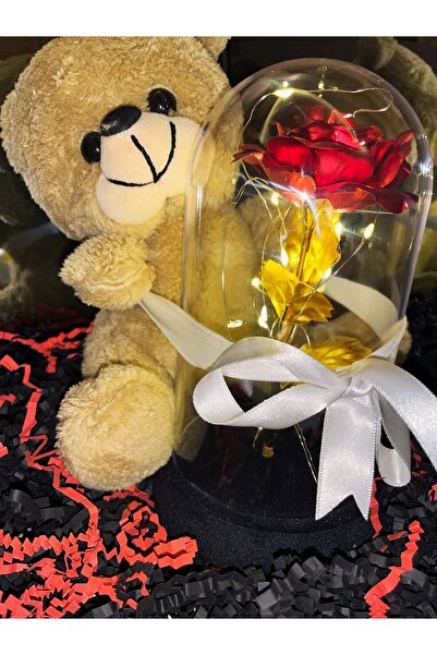 Gold Garden 14 şubata özel sevgiliye ışıklı fanus içinde gül