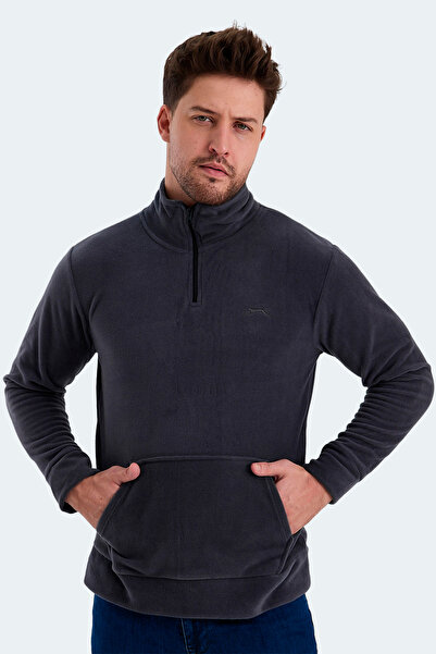 Slazenger SOLID IN Erkek Fermuarlı Dik Yaka Cepli Koyu Gri Polar
