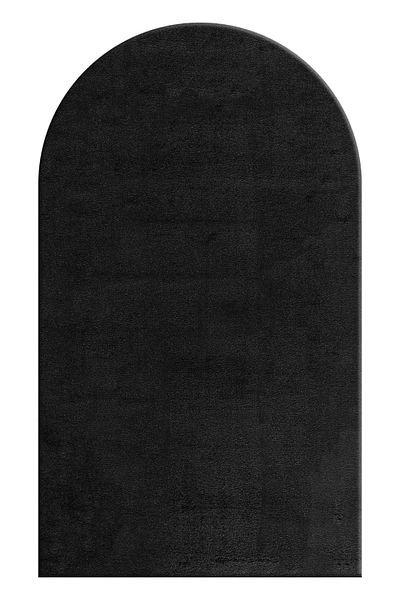 Enva Home Black Plush Prayer Rug - Non-Slip Base, Washable, Overlocked, Long Furry Prayer Rug