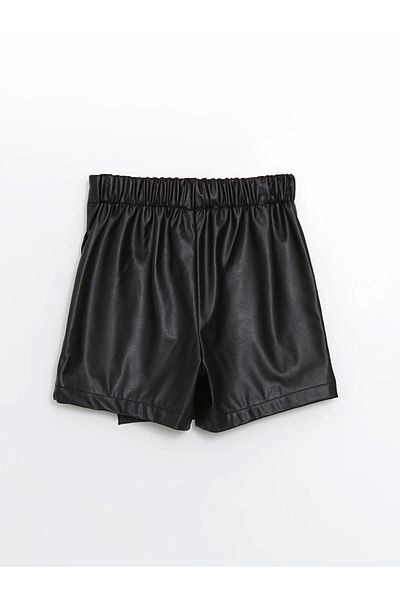 LC Waikiki LCW Kids Μαύρη ελαστική μέση Δερμάτινη εμφάνιση Κοριτσίστικη φούστα