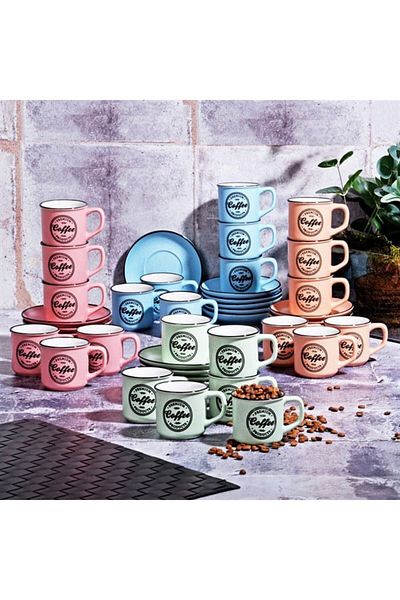 SİHİRLİ AYAKLAR Set of 6 Porcelain Colored Coffee Cups - Coffee Written