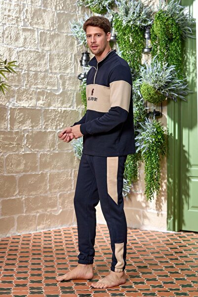 Cossy By Aqua 25439 Чоловічий спортивний костюм з довгими рукавами, коміром та еластичними манжетами - темно-синій