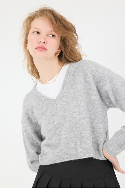 Addax V-Neck Knitwear Sweater K3357