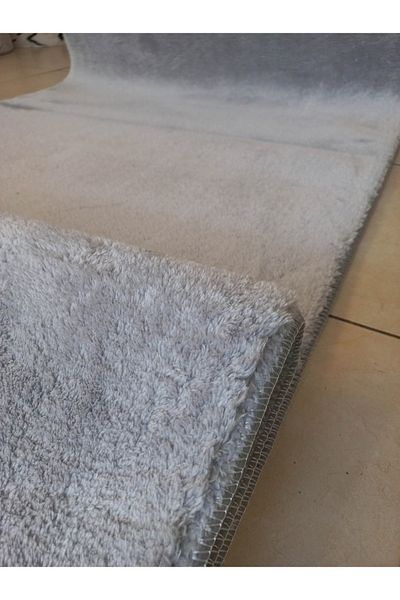 Enva Home Plush Prayer Rug with Overlock - Non-slip Base, Long Furry Prayer Light Gray