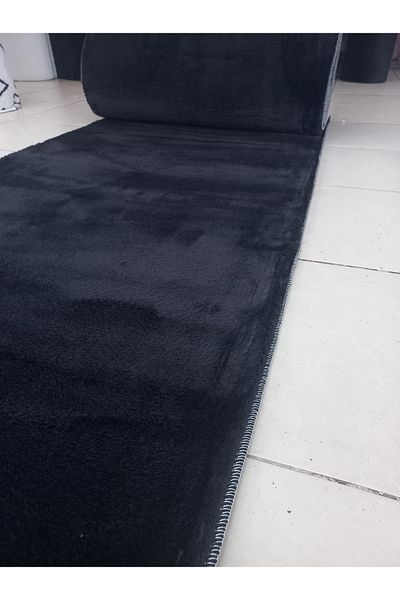 Enva Home Black Plush Prayer Rug - Non-Slip Base, Washable, Overlocked, Long Furry Prayer Rug