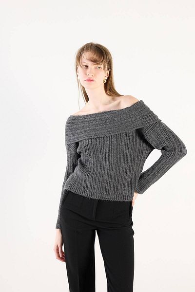 Addax Boat Neck Long Sleeve Knitwear Sweater K040-c5