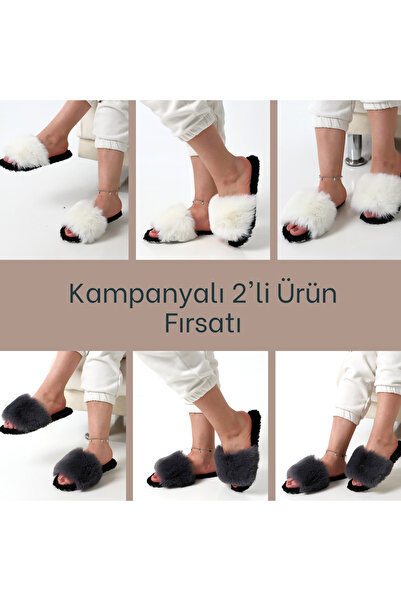 olgun slipper 2-пари пухнастих стильних капців