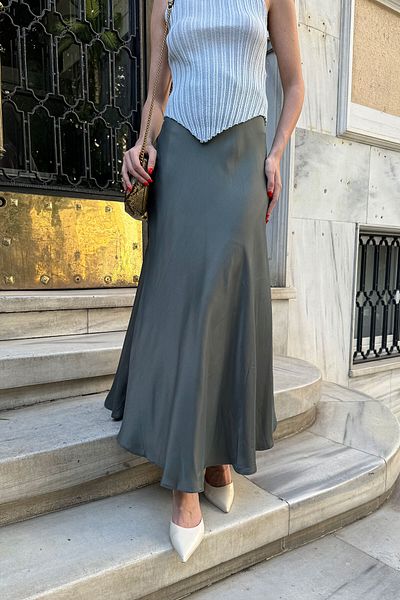 MAGARDE Smoked Satin Skirt - Elastic Waist