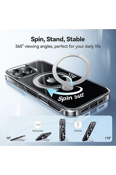 AWH حامل مغناطيسي قابل للدوران 360 درجة لهاتف iPhone 16 Pro Max، متوافق مع Magsafe، مقاس 6.9 بوصة، شفاف