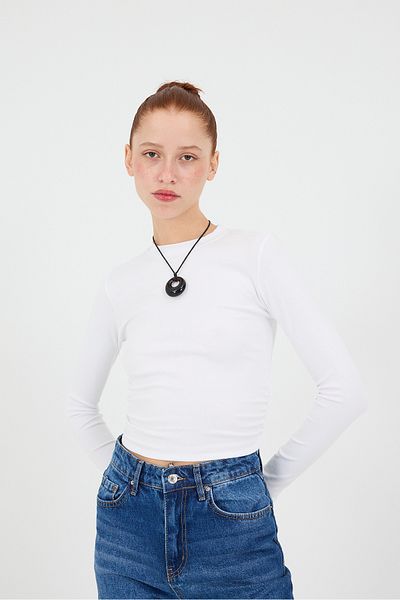 Addax Crew Neck - Side Gathered Basic Blouse B4164-U13
