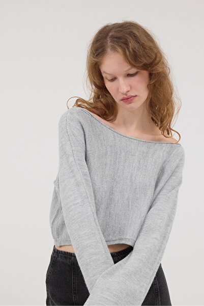 Addax Boat Neck Long Sleeve Crop Knitwear Sweater K3409-A13