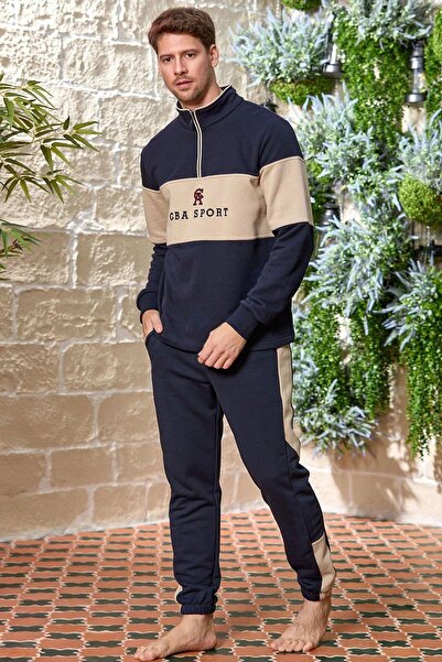 Cossy By Aqua 25439 Чоловічий спортивний костюм з довгими рукавами, коміром та еластичними манжетами - темно-синій
