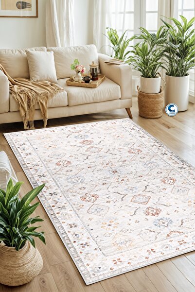 Confidence Home Makinede Yıkanabilir Kaymaz Taban Leke Tutmaz Eskitme Beyaz M...