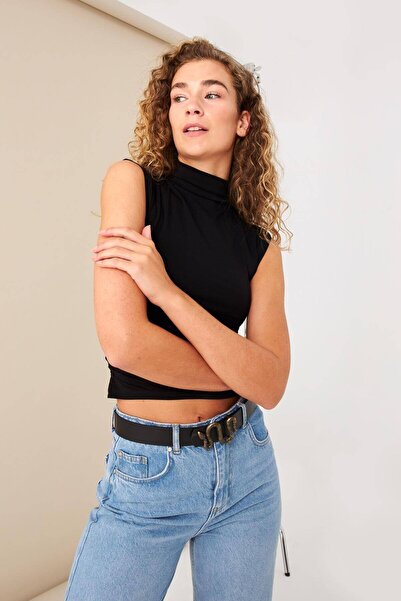 Addax Μπλούζα με ψηλό γιακά στο πλάι P1396-dk1dk8asn75