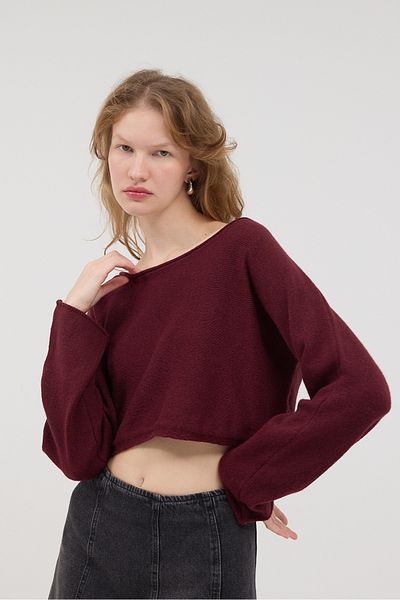Addax Boat Neck Long Sleeve Crop Knitwear Sweater K3409-A13