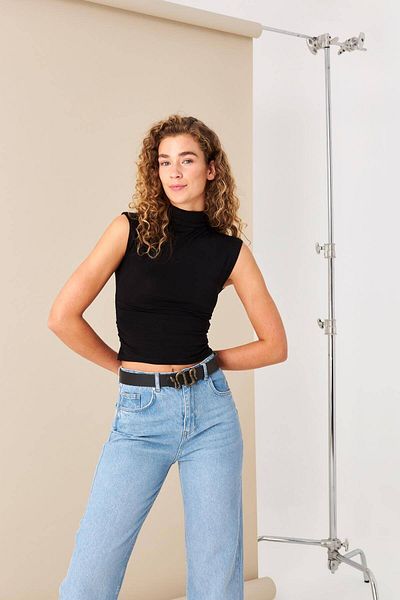 Addax Side Gathered High Collar Blouse P1396-dk1dk8asn75