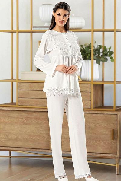 Xses 4100 Women's Pregnant Maternity Pajama Set with Robe-ecru
