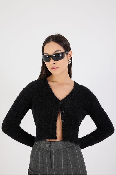 Addax Soft Textured Buttoned Crop Cardigan H3339-A2