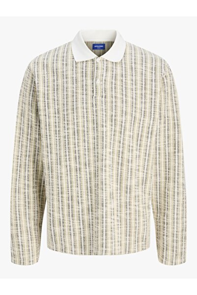 Jack & Jones Ανδρικό φούτερ J&j Jorwinter Stripe Polo Collar Antique White