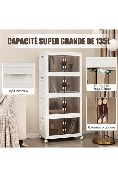 Primo Plus 4 Layer Foldable Plastic Storage Box With Magnetic Wheels And Doors