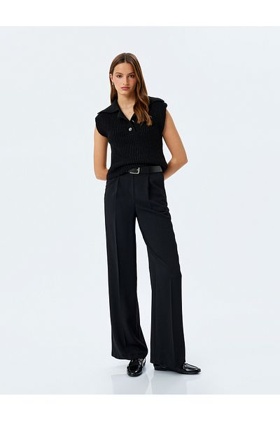 Koton Sleeveless Polo Neck Sweater with Half Button Detail