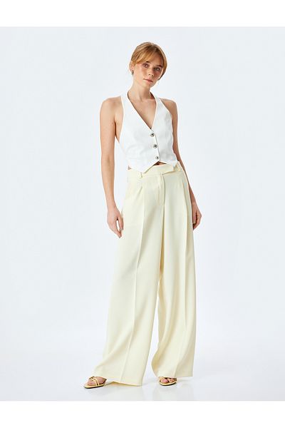 Koton Crepe Fabric High Waist Palazzo Pants with Pockets