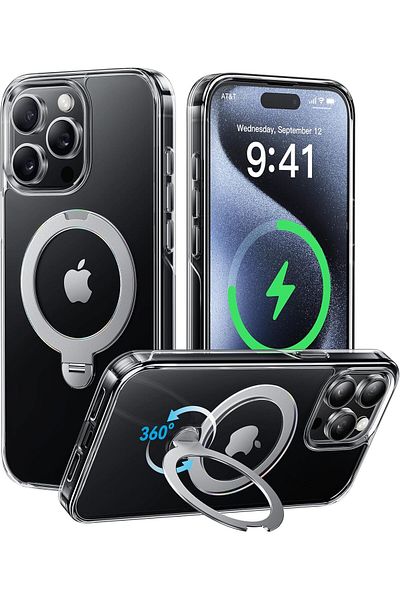 AWH 360° Rotatable Magnetic Stand for iPhone 15 Pro Max, Compatible with Magsafe, 6.7'', Clear