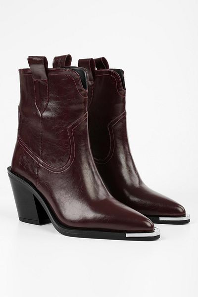 Shoeberry Damen-Cowboystiefel „Bonc Burgundy Skin“.